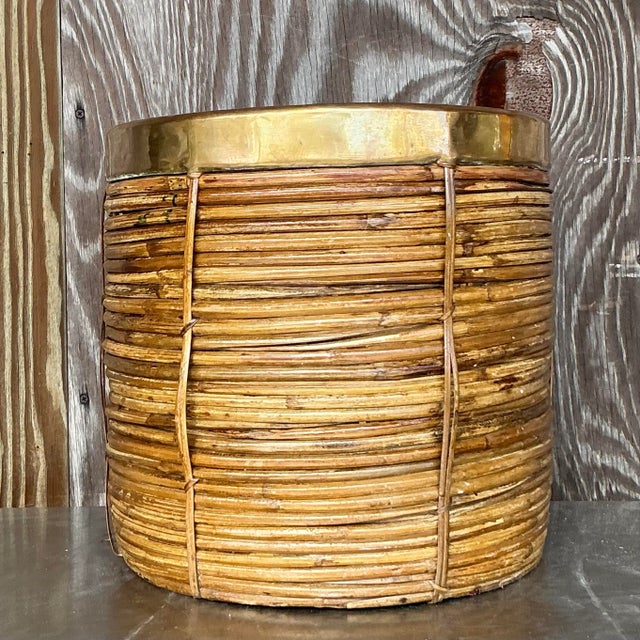 Vintage Coastal Brass and Reed Planter For Sale - Image 4 of 7