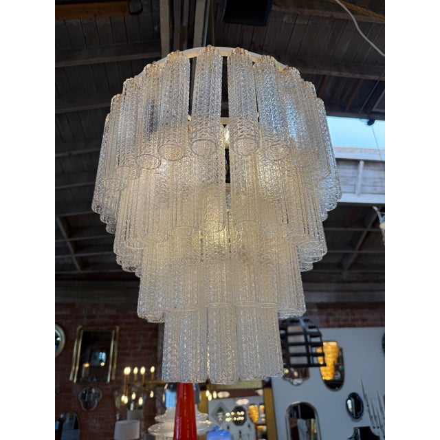 1970s Tiered Textured Murano Glass and Brass Chandelier For Sale - Image 9 of 9