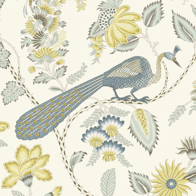 Schumacher Campagne Wallpaper in Cadet & Citron (8 Yards) For Sale
