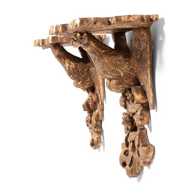 Mid 20th Century Pair of Vintage Gilt Chinoiserie Wall Brackets of Ho Ho Birds For Sale - Image 5 of 7