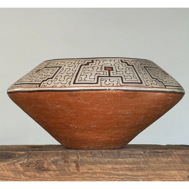 Mid-Century Modern Monumental Shipibo Folk Art Polychrome Geometric Wood-Fired Vessel For Sale - Image 3 of 12
