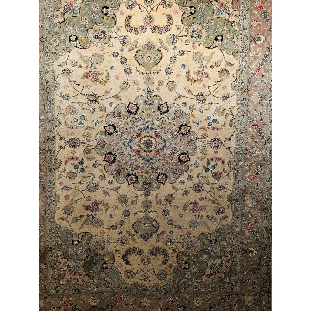 Vintage Persian Tabriz Rug, Hand-Knotted Wool & Silk, Fine Floral Pattern, Ivory & Taupe, 7x10 For Sale - Image 11 of 18