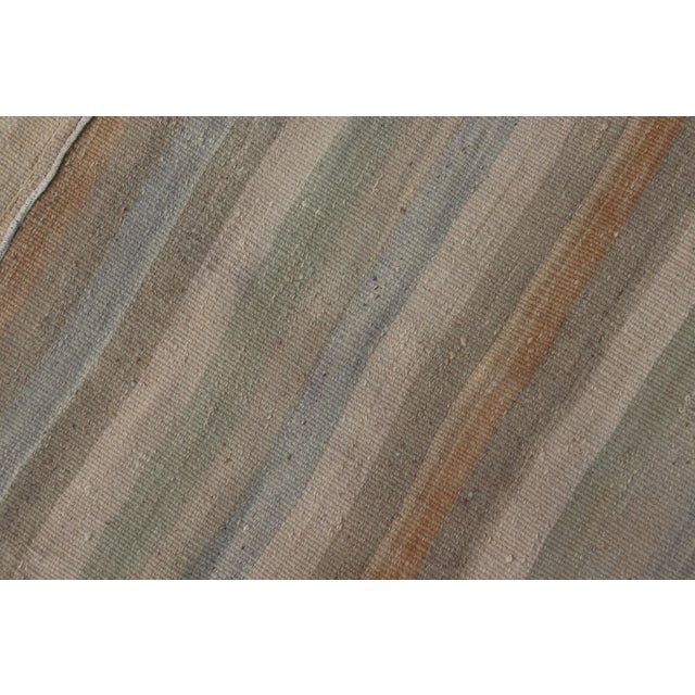 Vintage Turkish Kilim Runner Pastel Stripes Ivory Blue Beige Wool Rug For Sale - Image 11 of 11