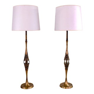 Midcentury Tall Brass Lamps - A Pair For Sale