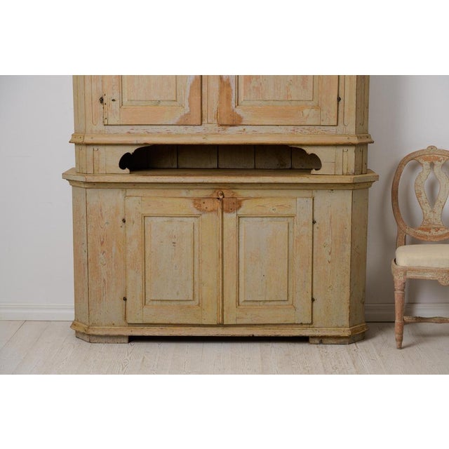 Large Antique Swedish Gustavian Style Folk Art Handmade Pine Cabinet For Sale - Image 5 of 17