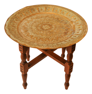 Handcrafted Folding Tea Table with Brass Tray from Liberty of London, 1900s, Set of 2