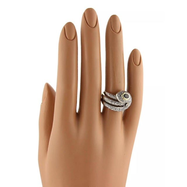Metal Diamond & Sapphire 18k Two Tone Gold Multi Row Snake Ring For Sale - Image 7 of 7