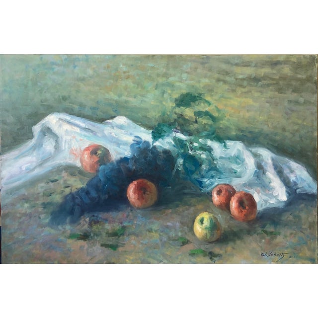 William Schultz, American Impressionist Fruits Oil Painting Vivid Apples and Grapes For Sale In Miami - Image 6 of 8