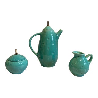 1940s Royal Haeger Green Ceramic Coffee Set - Three Pieces For Sale