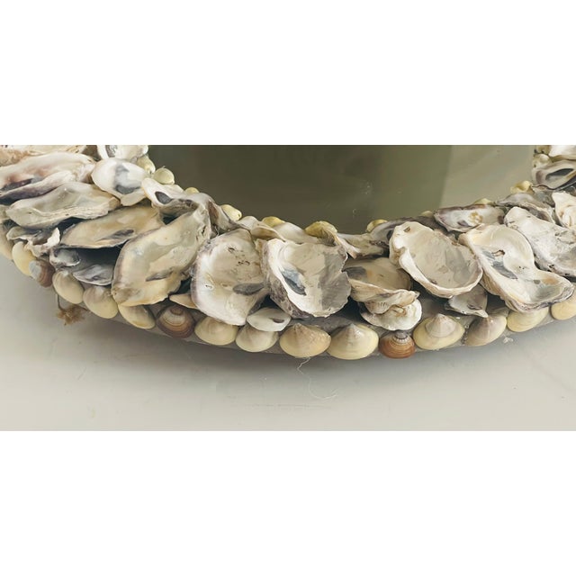 Coastal 1970sReduced- Coastal Grotto Oyster Shells Encrusted Round Mirtor For Sale - Image 3 of 8