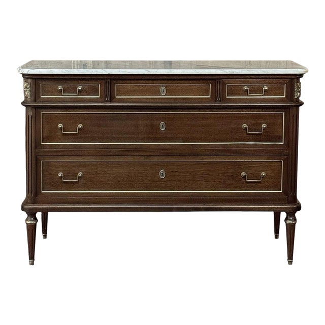 French Directoire Neoclassical Carrara Marble Top Commode For Sale