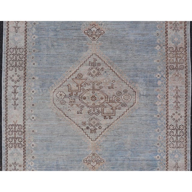 Tribal Modern Tabriz Type Rug by Keivan Woven Arts in Soft Blue and Ivory 5'2 X 6'11 For Sale - Image 3 of 14