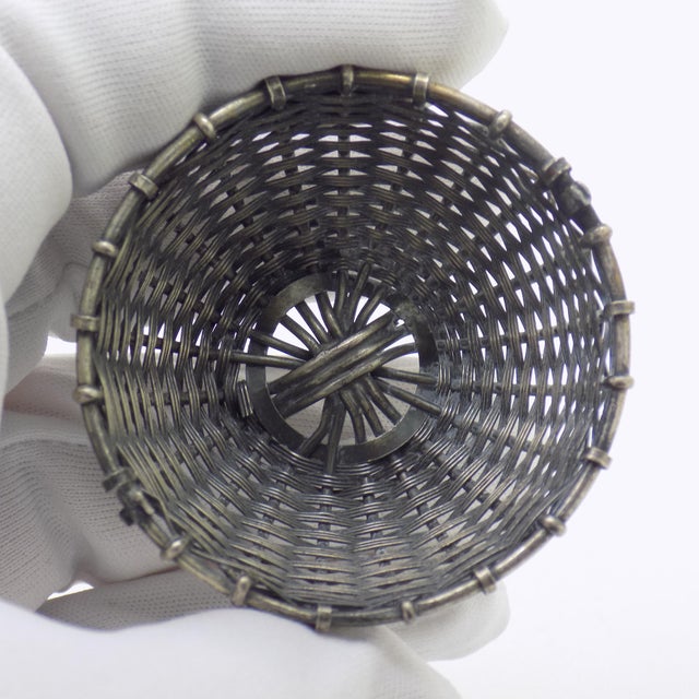 Metal Vintage Italian Woven Basket Dollhouse Miniature in Silver 800, 1970s For Sale - Image 7 of 12