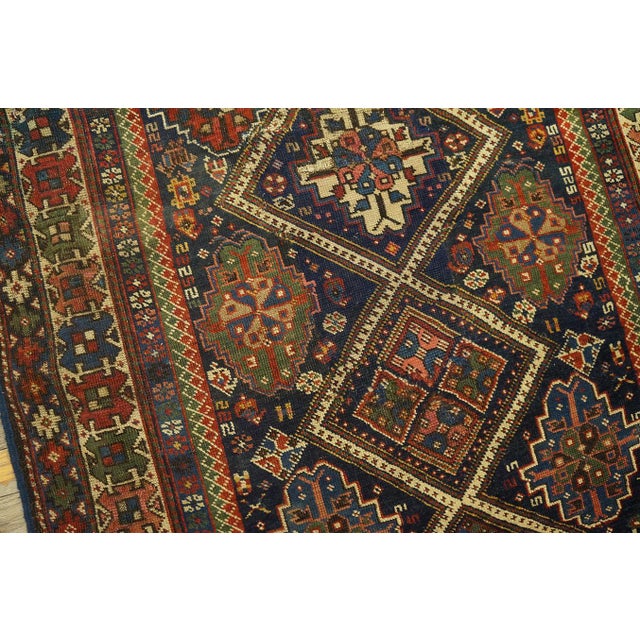 1900s Blue Navy Diamond Tribal Antique Caucasian Shirvan Rug 3'6" X 7'4" Handknotted Wool Carpet For Sale In New York - Image 6 of 10