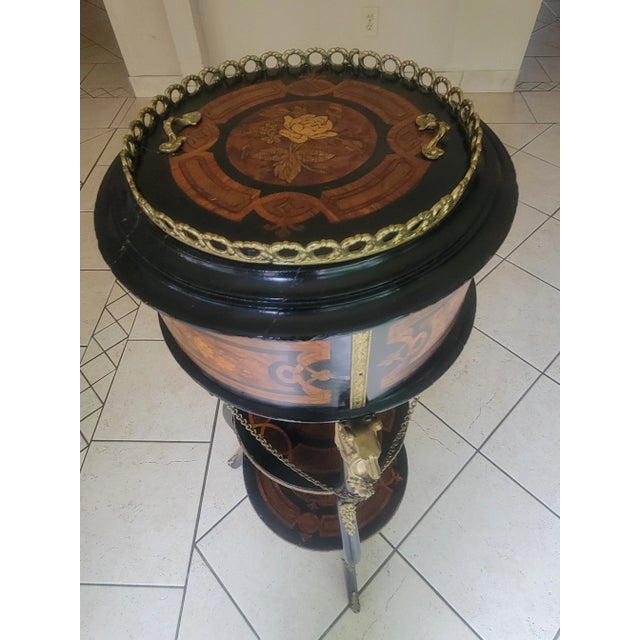 Rare find three tier Rosewood wine cooler or planter table. This round marquetry table In the style of Charles-Guillaume...