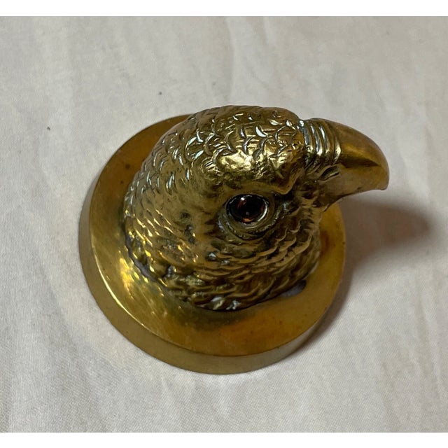 Realism Antique Figural Solid Brass Figural Parrot Bird Glass Eyes Paperweight Statue For Sale - Image 3 of 12