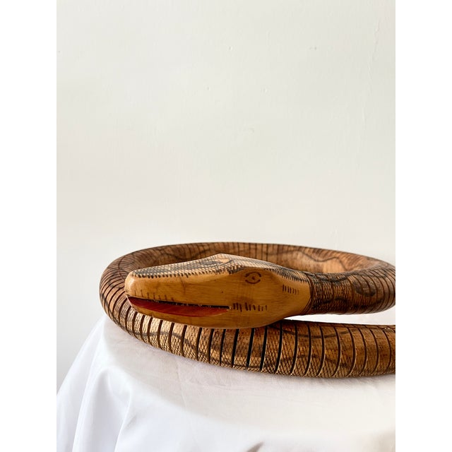 Vintage Articulated Wooden Hand Painted Snake Sculpture, South America, 1980s For Sale - Image 9 of 11