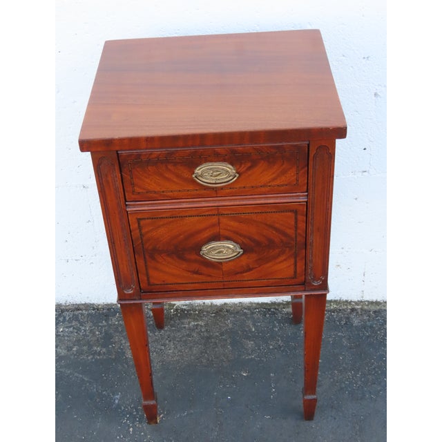 Early 1900s Flame Mahogany Inlay Nightstand Bedside Side End Table 6921 For Sale - Image 13 of 15