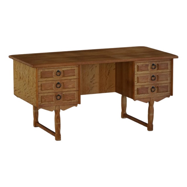 Vintage Danish Freestanding Desk in Oak by Henning Kjærnulf, 1960s For Sale