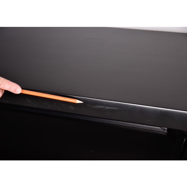 Large 1990s Mid Century Italian Two Tier Credenza With Black Finish and Hinged Base For Sale - Image 12 of 12