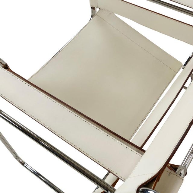 Bauhaus Wassily Chair in Cream Leather by Marcel Breuer for Knoll Inc. / Knoll International For Sale - Image 5 of 13