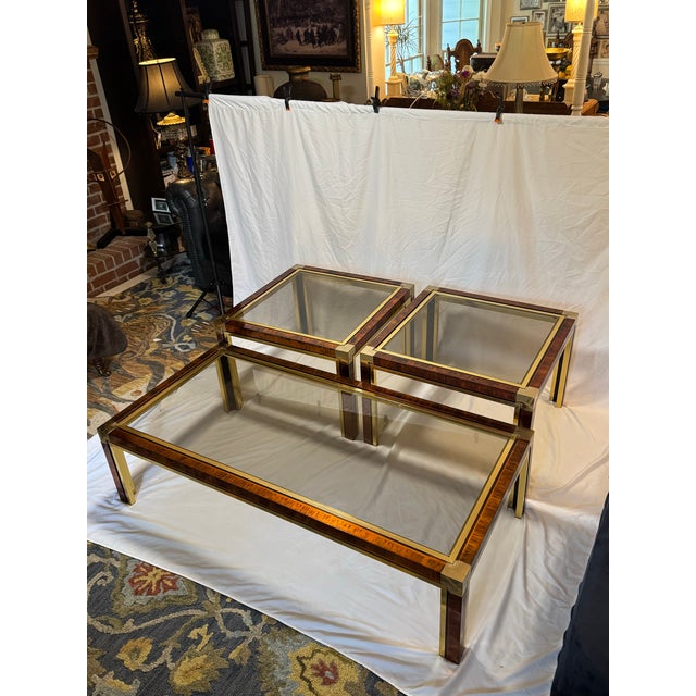 Metal 1970s Italian Brass & Faux Tortoiseshell Coffee Table With Pair of End Tables — Romeo Rega Style For Sale - Image 7 of 11