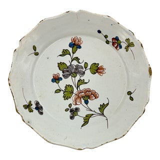 Antique 18th Century French Faience Floral Plate For Sale