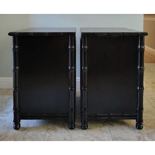 Wood A Pair of Faux Bamboo Nightstands Black For Sale - Image 7 of 11