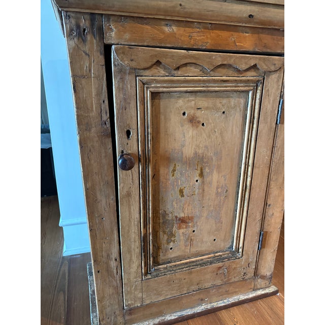 19th Century Primitive French Pine Hanging Cabinet, Original Painted Interior For Sale - Image 11 of 16