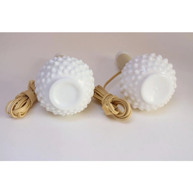 Pair of Petite Mid-Century Modern Hobnail Milk Glass Boudoir Bedside Table Lamps For Sale In New York - Image 6 of 11