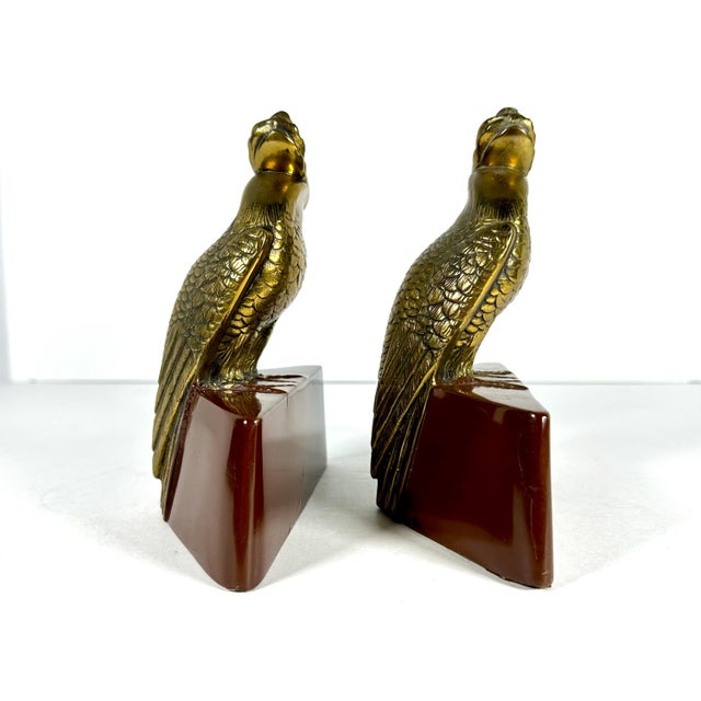 Jennings Bros. Art Deco Parrot Bookends: Jennings Brothers JB 287, Gold Gilt For Sale - Image 4 of 10