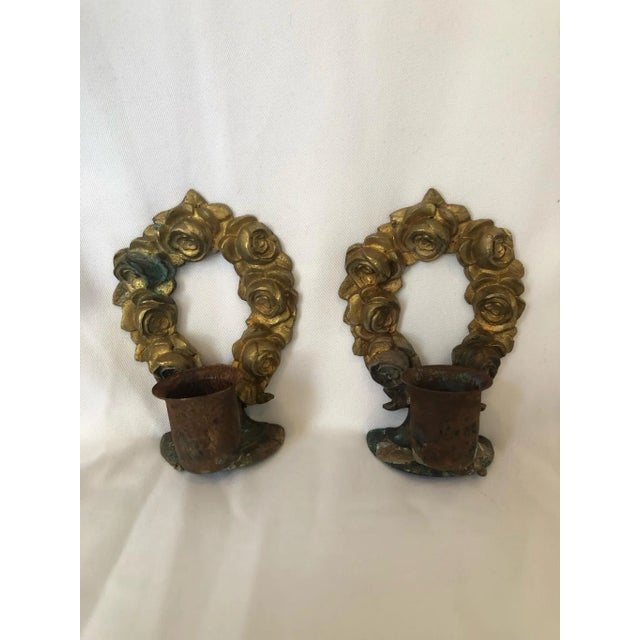 2020s Antique French Brass Remnant Candlestick Holders - a Pair For Sale - Image 5 of 5