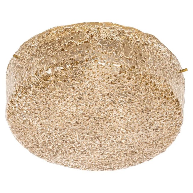 Large Brass Hillebrand Murano Glass Flush Mount, Germany, 1970s For Sale - Image 9 of 9