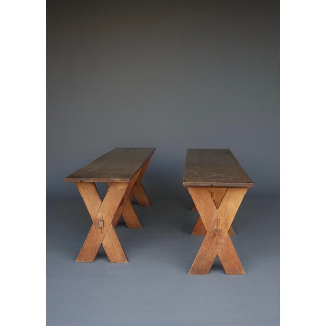 Rustic Farmhouse Benches in Cherry and Oak, 1940s, Set of 2 For Sale - Image 11 of 13