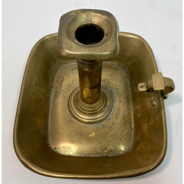 Early 20th Century Antique Square Brass Push-Up Chamber Stick From England For Sale - Image 5 of 12