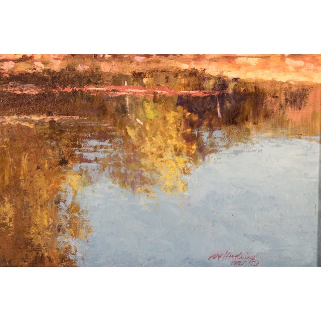 Blue Landscape Painting by William Atkins (1926-1995) Titled " Reflections" For Sale - Image 8 of 12