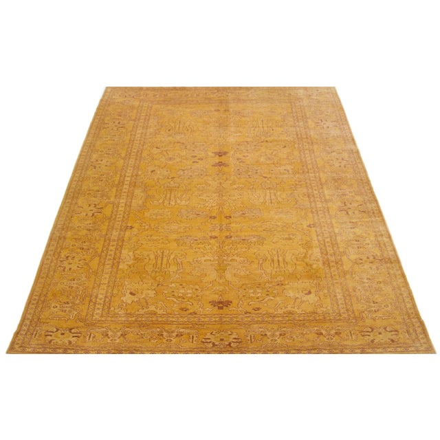 Indian 1960s Indian Vintage Wool Rug With Allover Floral Design in Goldenrod For Sale - Image 3 of 7