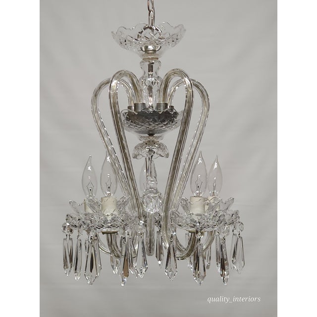 Vintage Waterford Fleur De Lis S Curved Cut Crystal 5 Arm 5 Light Chandelier For Sale - Image 9 of 12