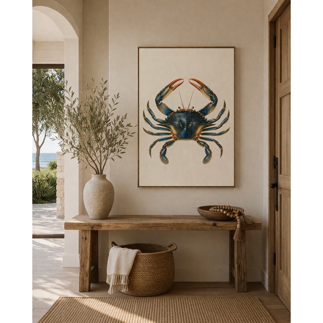 Contemporary Blue Crab Illustration, Coastal Marine Wall Art Print, 24″ × 36″ For Sale - Image 3 of 9