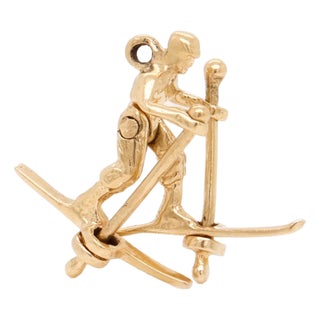 Vintage 14k Gold Kinetic Figural Skier Charm for a Bracelet For Sale