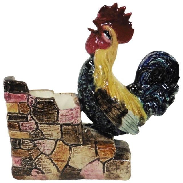 19th Century French Provincial Majolica Rooster Jardiniere For Sale
