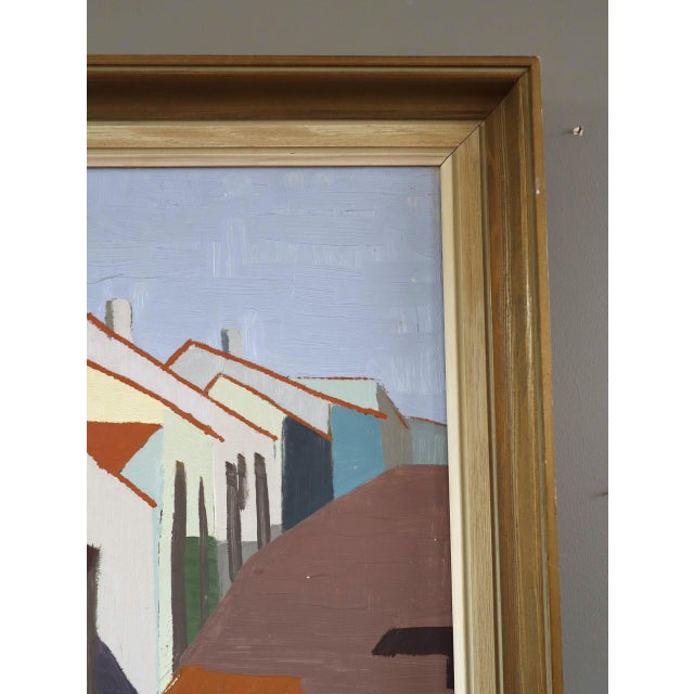 Mid-Century Modern 'Village Pathway' Vintage Original Landscape Oil Painting, Framed For Sale - Image 6 of 10