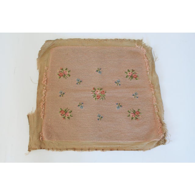 Set of four vintage unframed needlepoint wall hangings. Floral measures approx. 17"W x 14"H Church approx., 9.75"W x 7"H...
