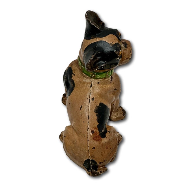 Vintage 1930s Hubley Manufacturing Co. Cast Iron French Bulldog Doorstop Unusual Green Collar For Sale - Image 12 of 18