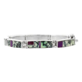 Signed Supersmith Inc. Sterling Silver, Turquoise & Sugilite Inlay Link Bracelet For Sale