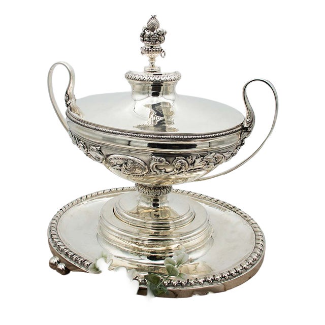 Silver Relief Tureen with Four Support Feet For Sale