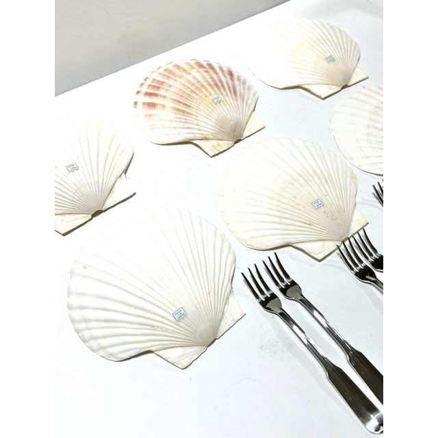 1970s Seashell Appetizer Plates & Forks – Coastal Set of 6 For Sale - Image 9 of 10
