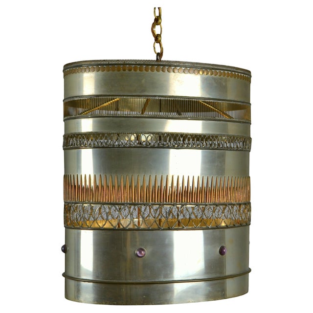 Metal Pendant Lamp with Brass and Copper Decorations For Sale