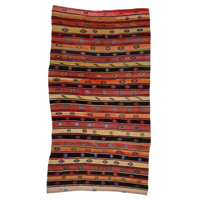 Vintage Kilim Striped Rug-6′8″ × 11′8″ For Sale
