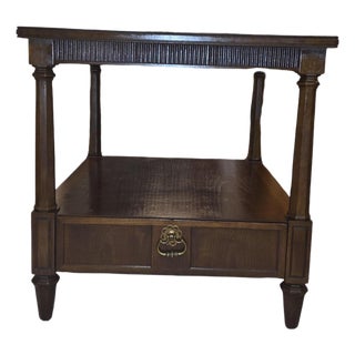 Vintage Henredon Fine Furniture Two-Tier End Table With Drawer & Brass Hardware For Sale